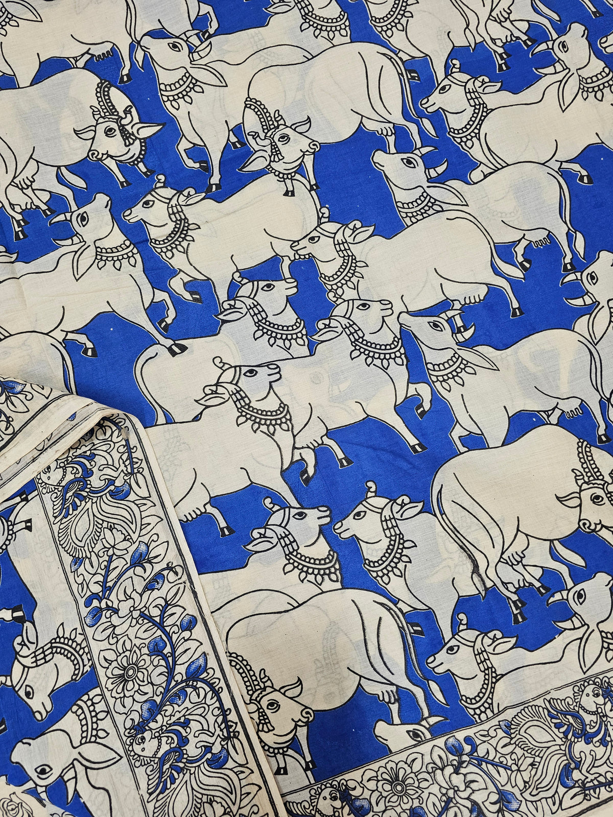 Cotton Kalamkari Saree - Blue Pichwai