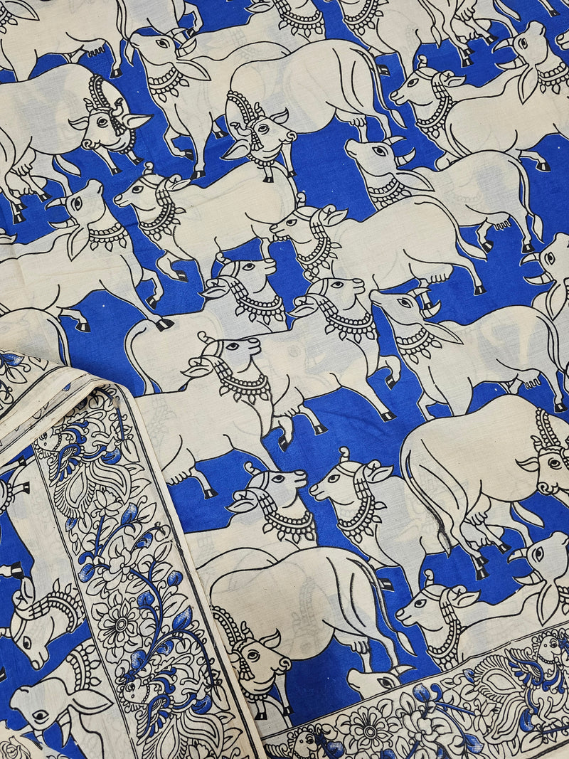 Cotton Kalamkari Saree - Blue Pichwai