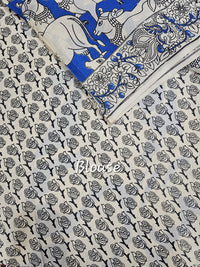Cotton Kalamkari Saree - Blue Pichwai
