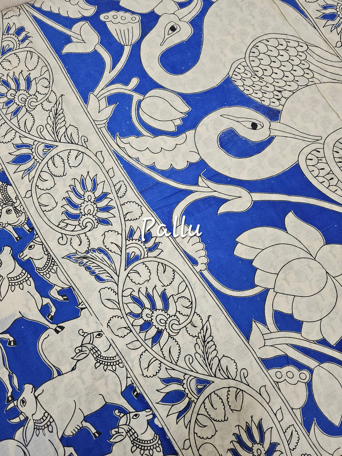 Cotton Kalamkari Saree - Blue Pichwai