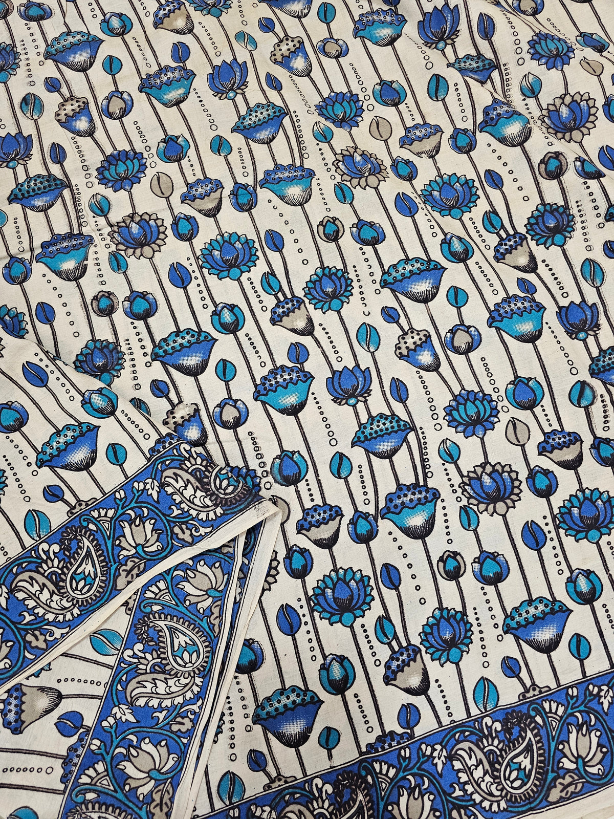 Cotton Kalamkari Saree - Blue