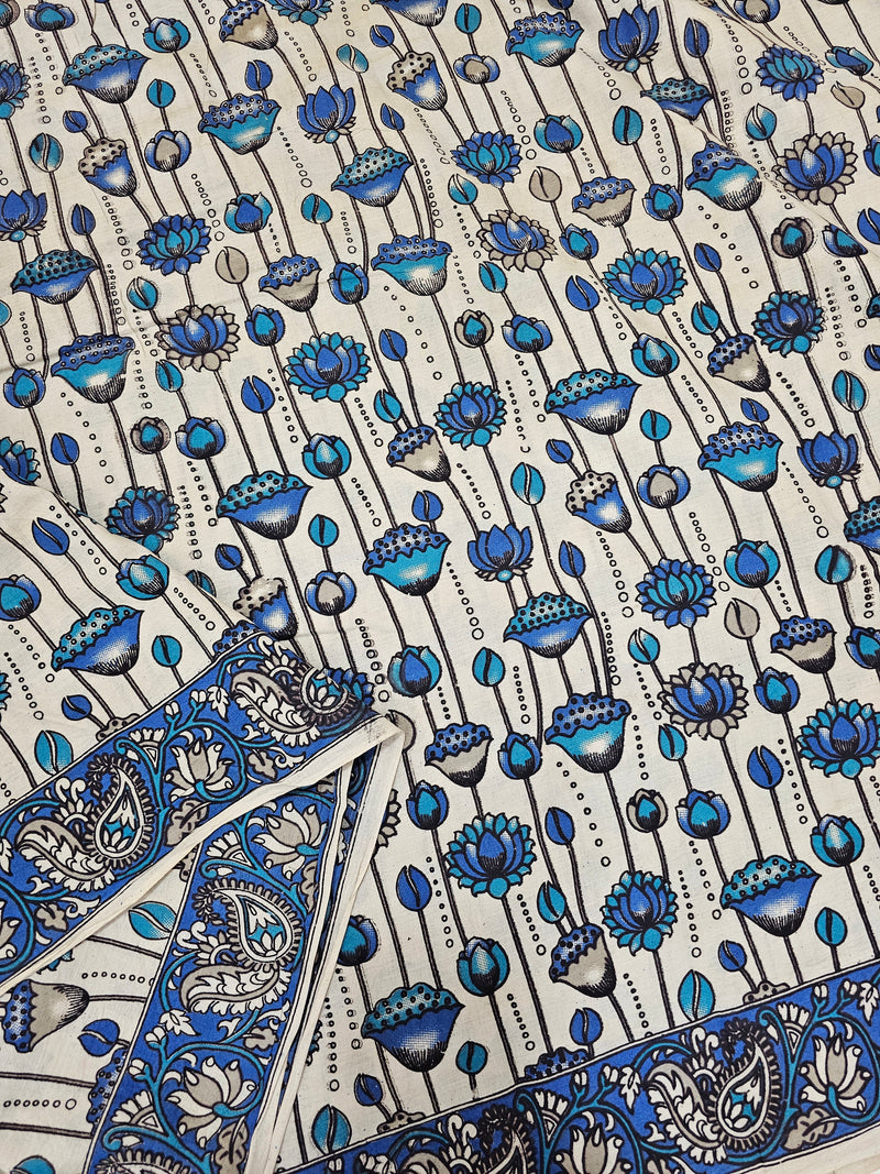Cotton Kalamkari Saree - Blue