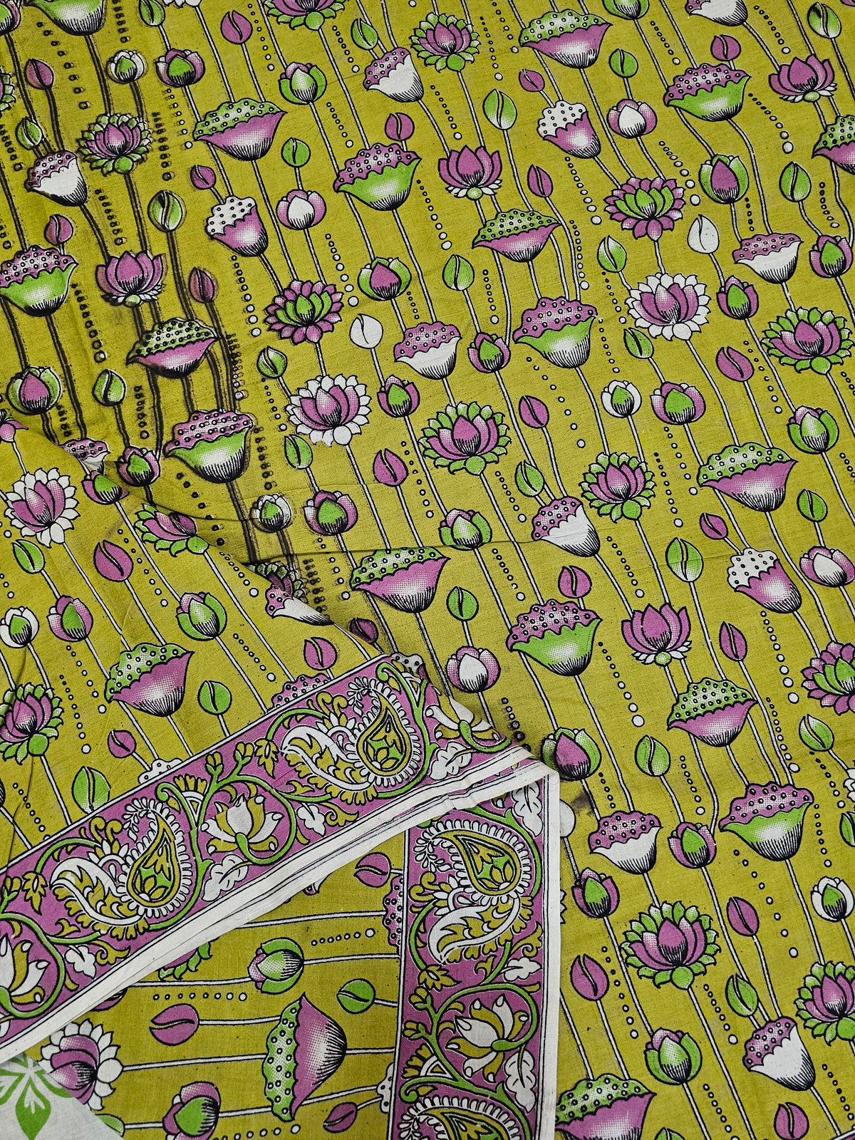 Cotton Kalamkari Saree - Mehndi Green