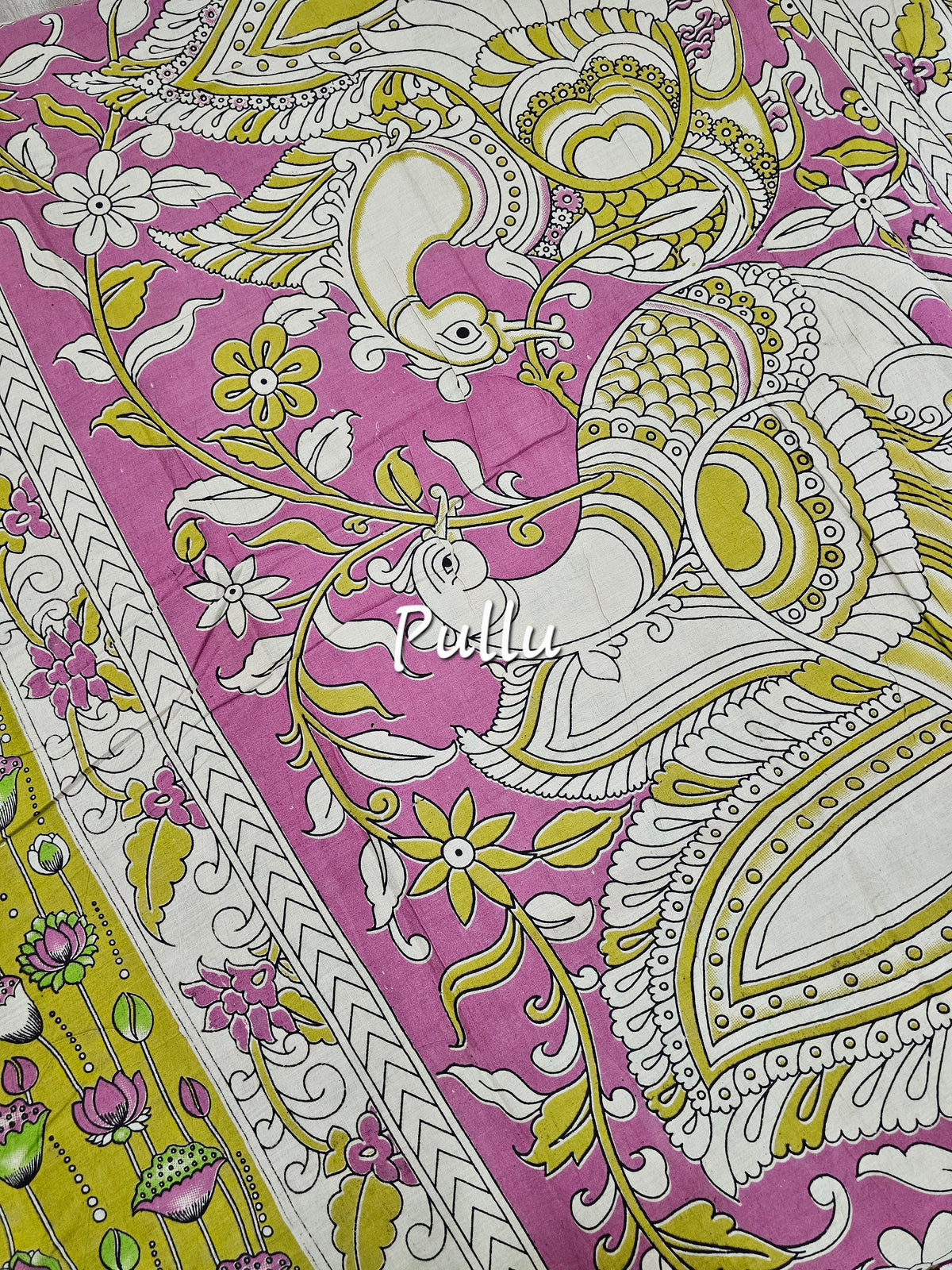 Cotton Kalamkari Saree - Mehndi Green