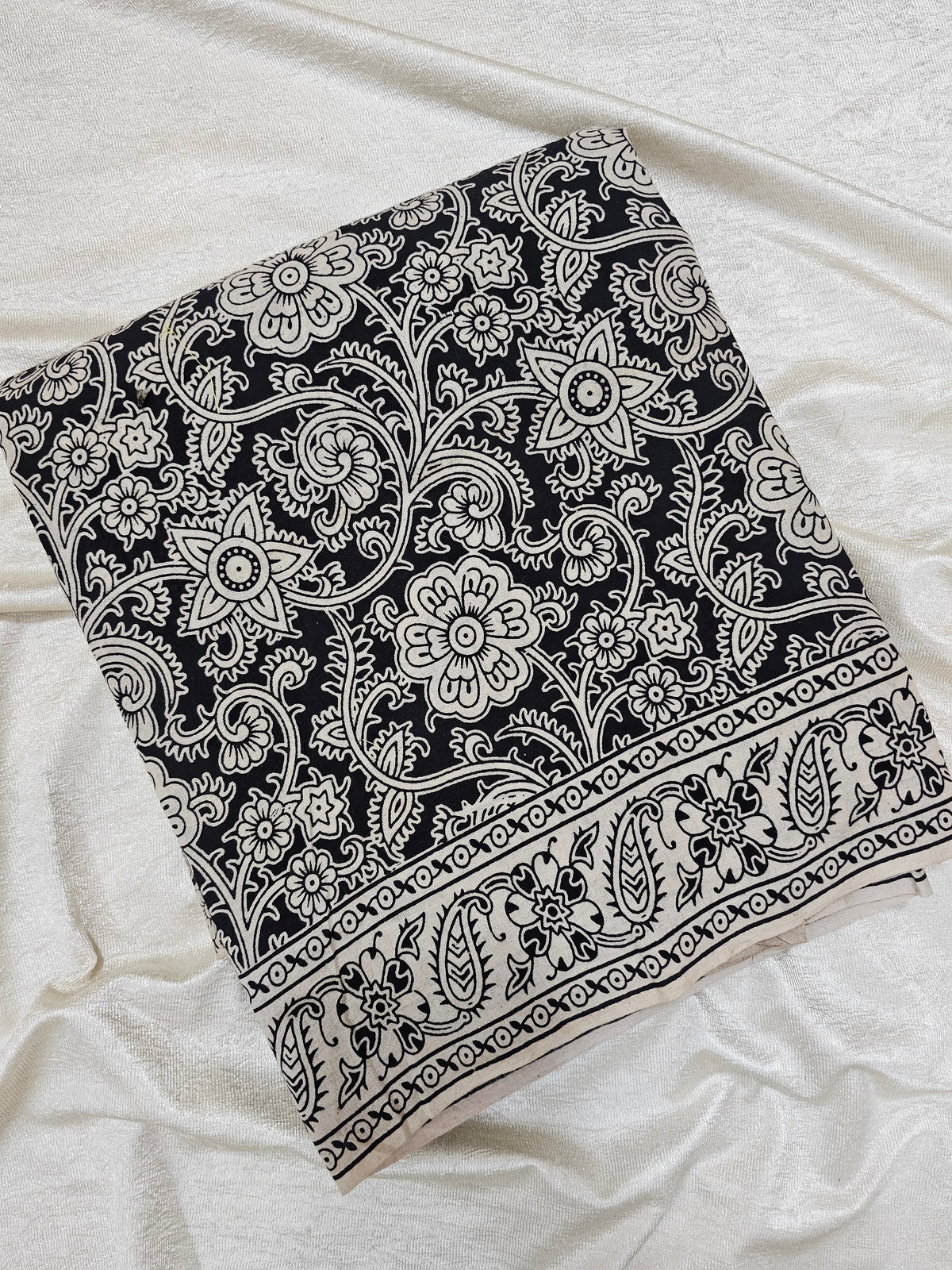 Cotton Kalamkari Saree - White and Black
