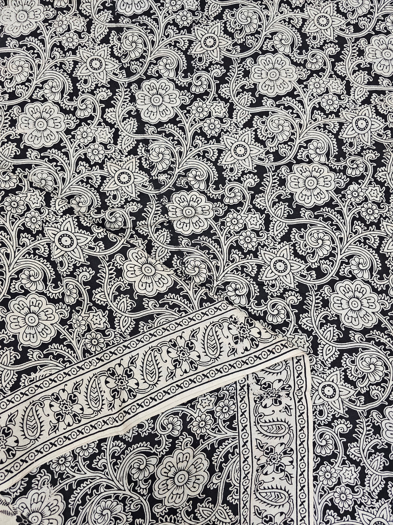 Cotton Kalamkari Saree - White and Black