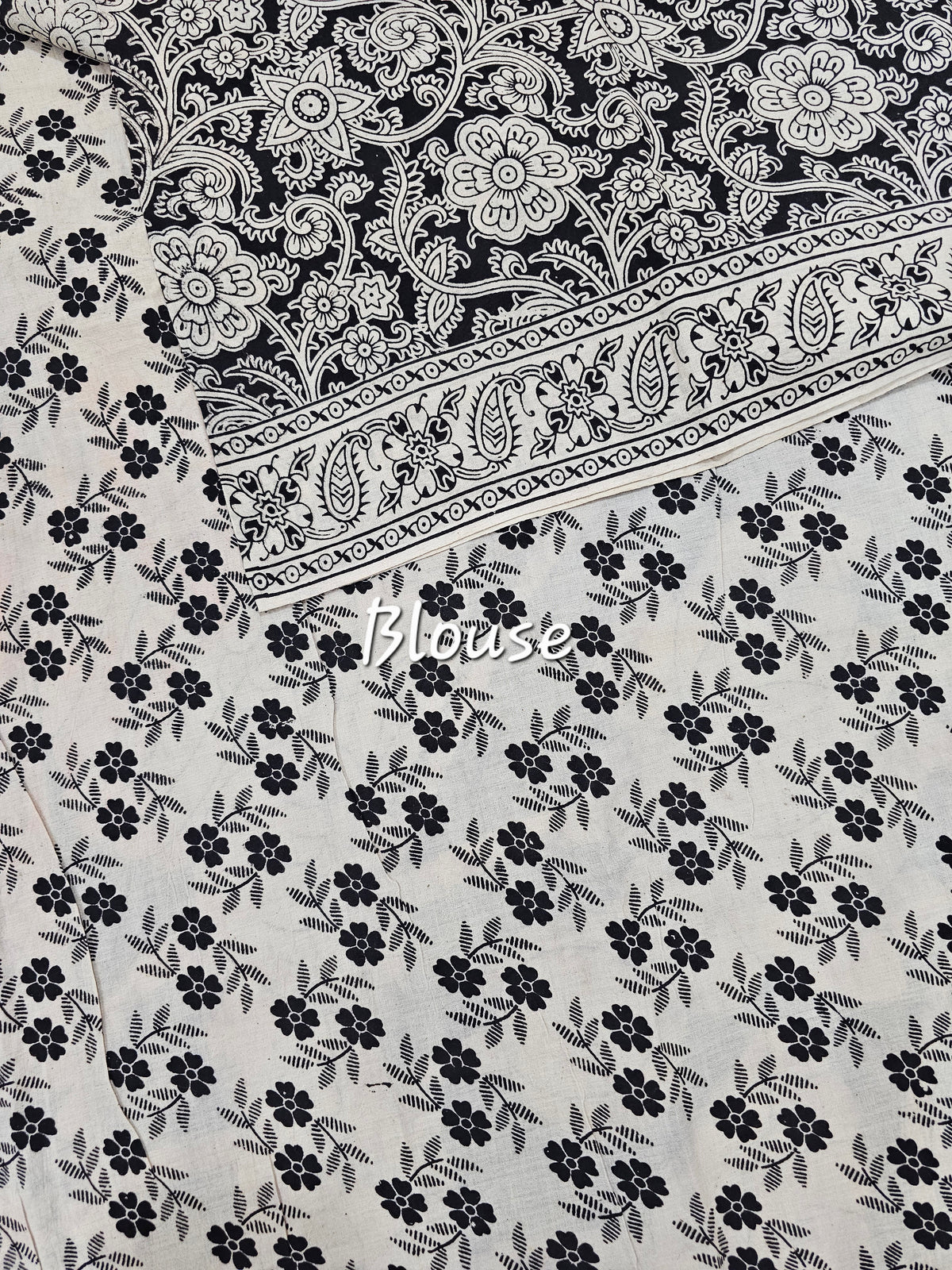 Cotton Kalamkari Saree - White and Black