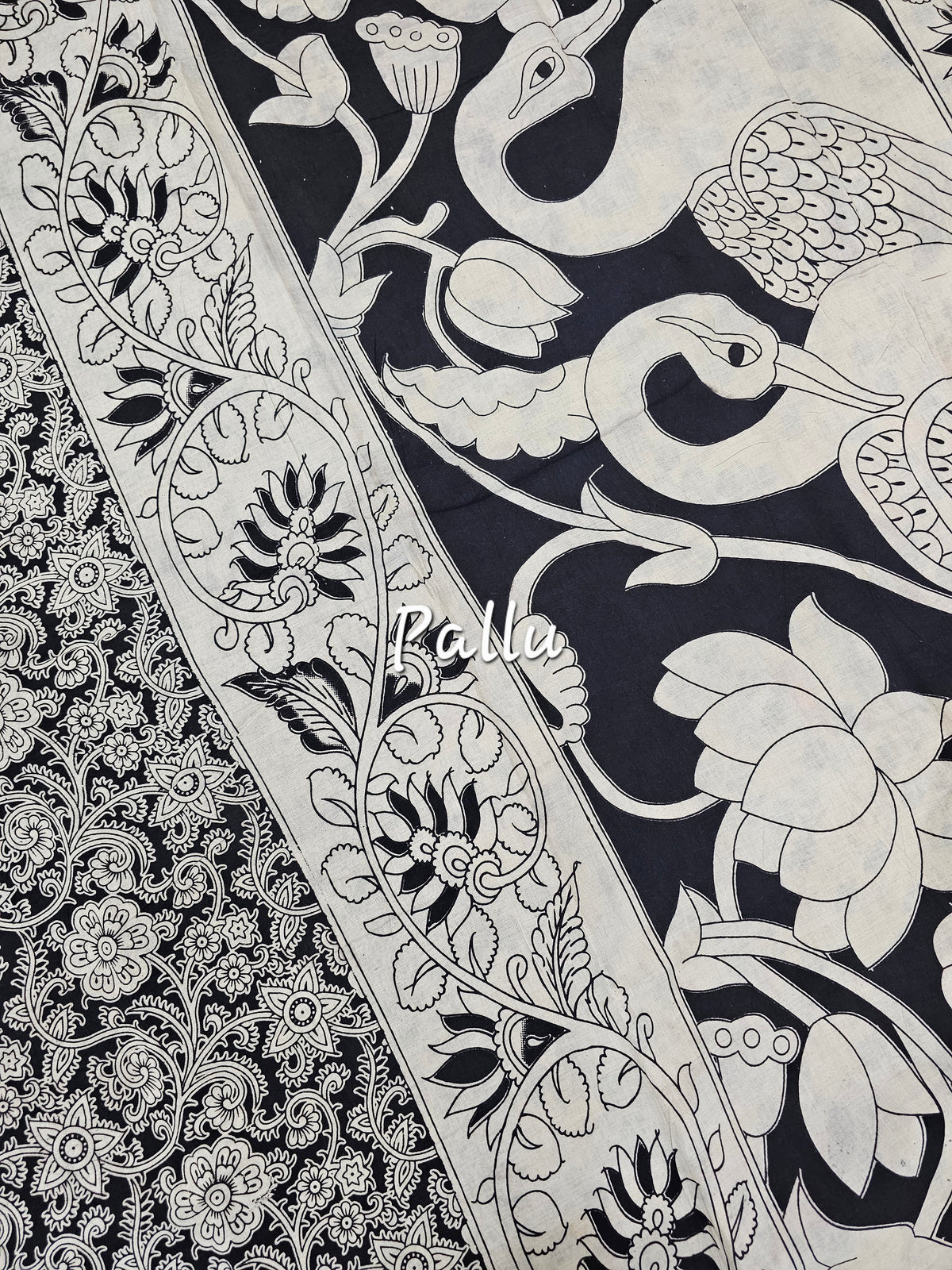 Cotton Kalamkari Saree - White and Black