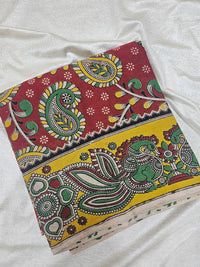 Cotton Kalamkari Saree - Red with Green