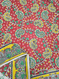Cotton Kalamkari Saree - Red with Green