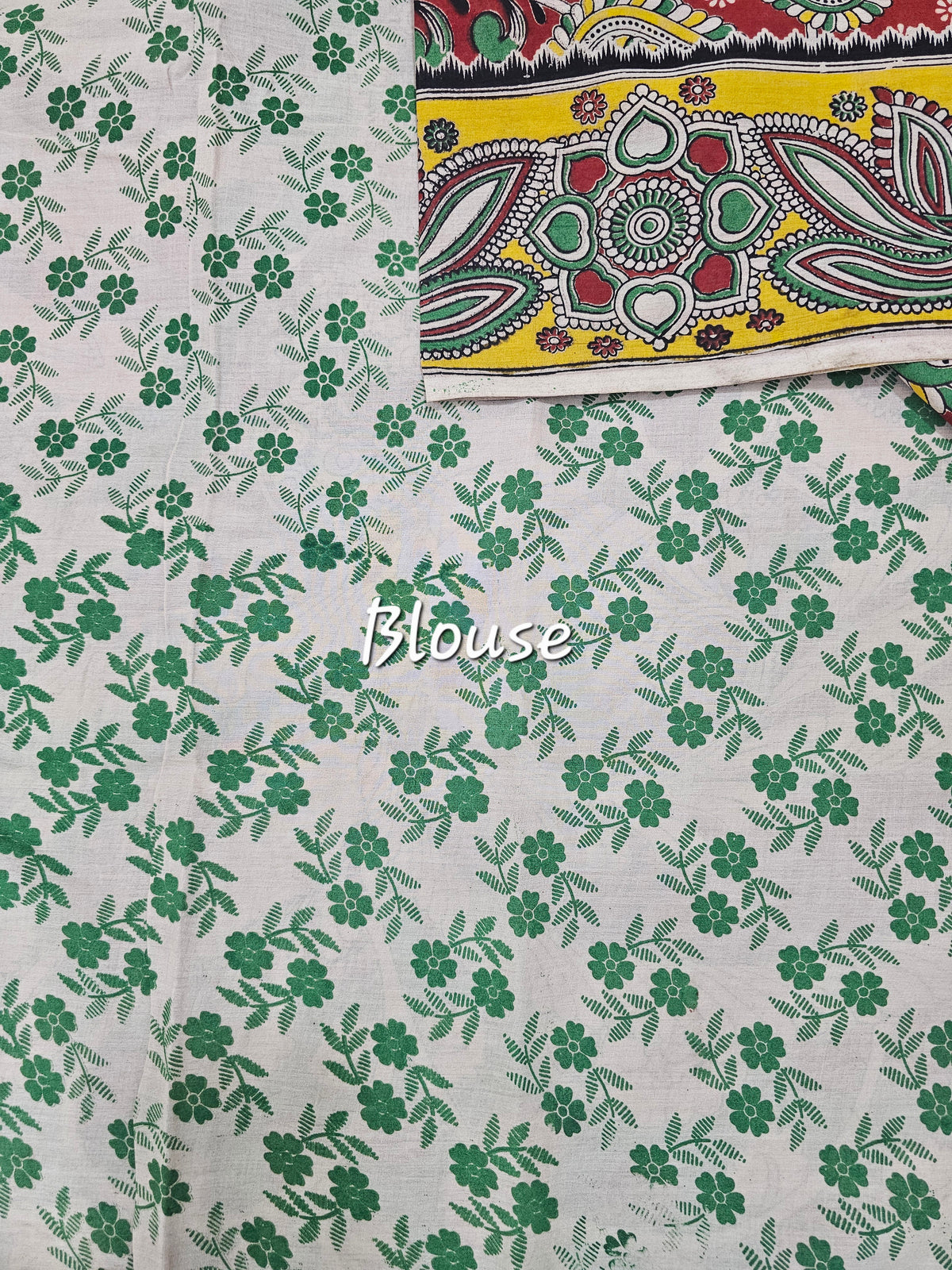 Cotton Kalamkari Saree - Red with Green