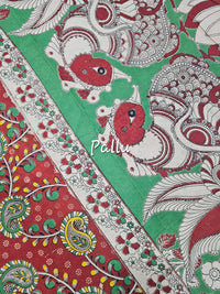 Cotton Kalamkari Saree - Red with Green