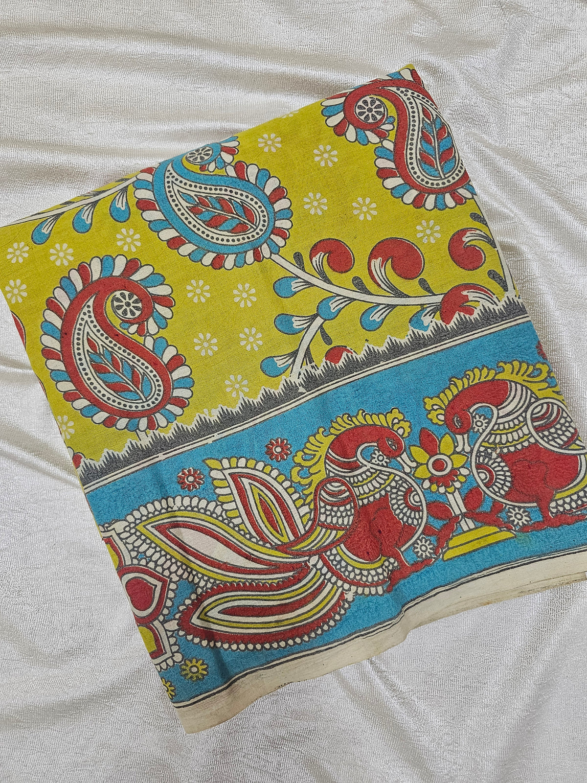 Cotton Kalamkari Saree - Lime Green