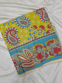 Cotton Kalamkari Saree - Lime Green