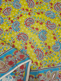 Cotton Kalamkari Saree - Lime Green