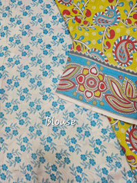 Cotton Kalamkari Saree - Lime Green