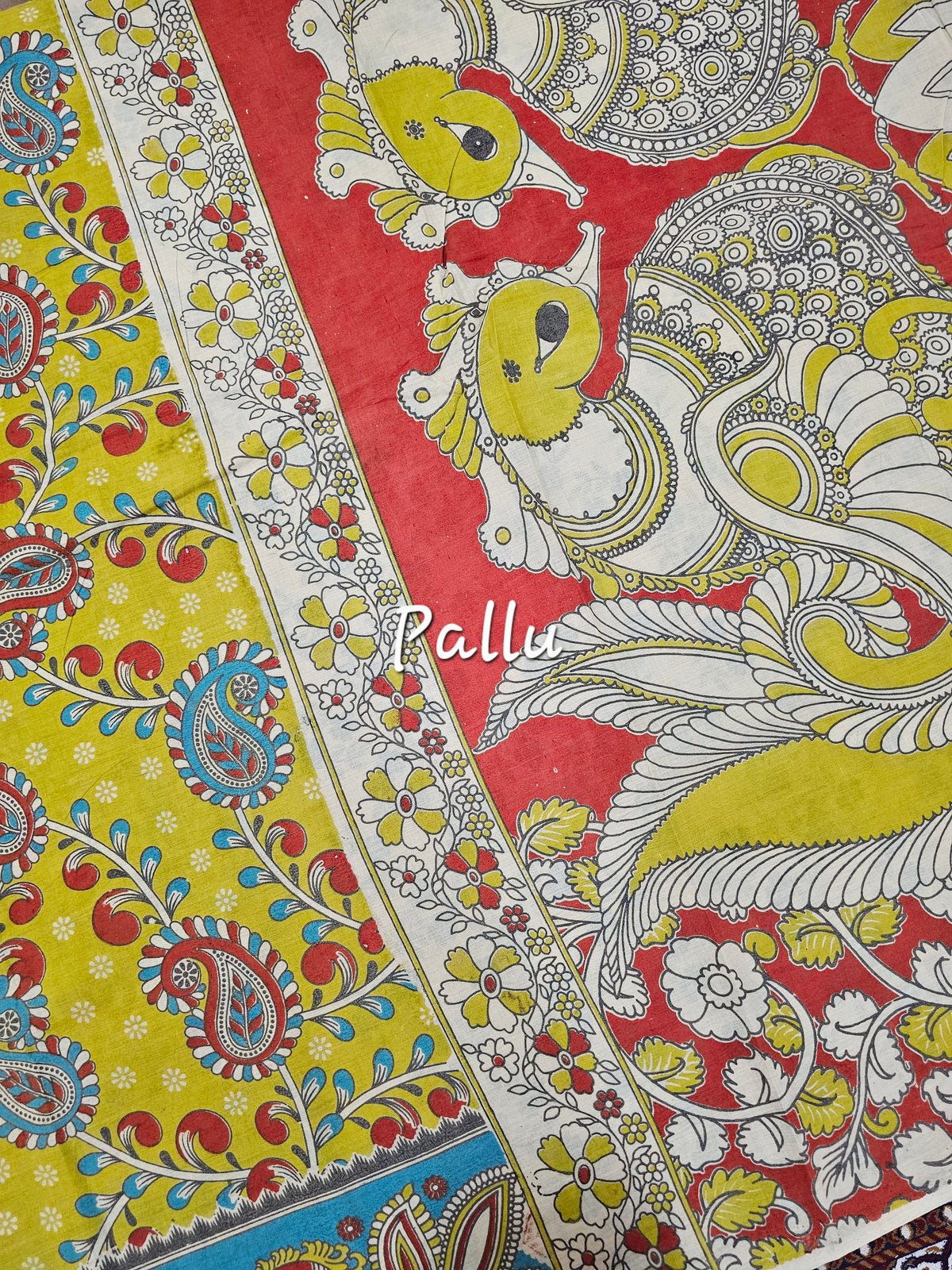 Cotton Kalamkari Saree - Lime Green
