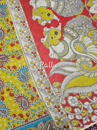 Cotton Kalamkari Saree - Lime Green