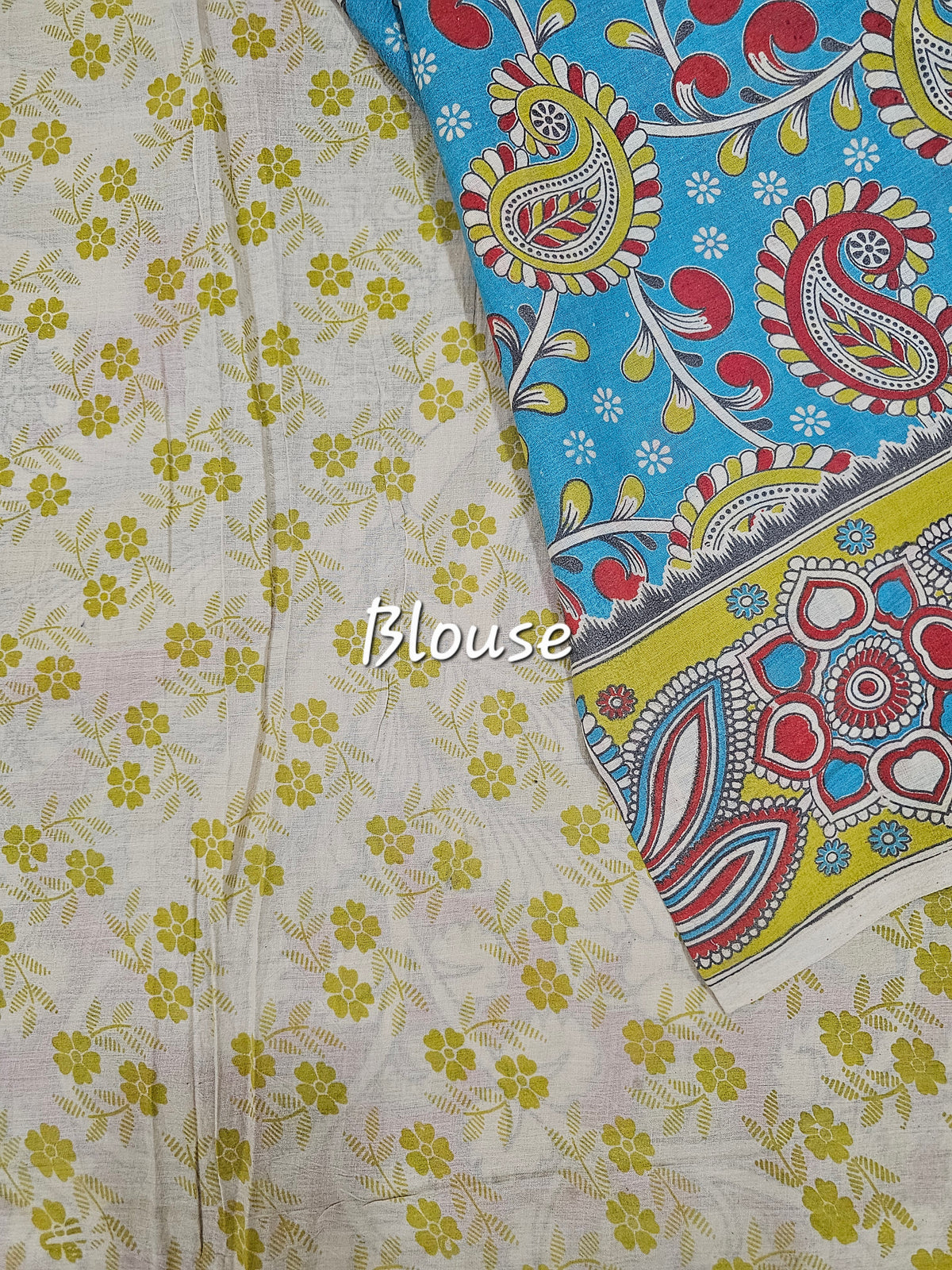 Cotton Kalamkari Saree - Blue