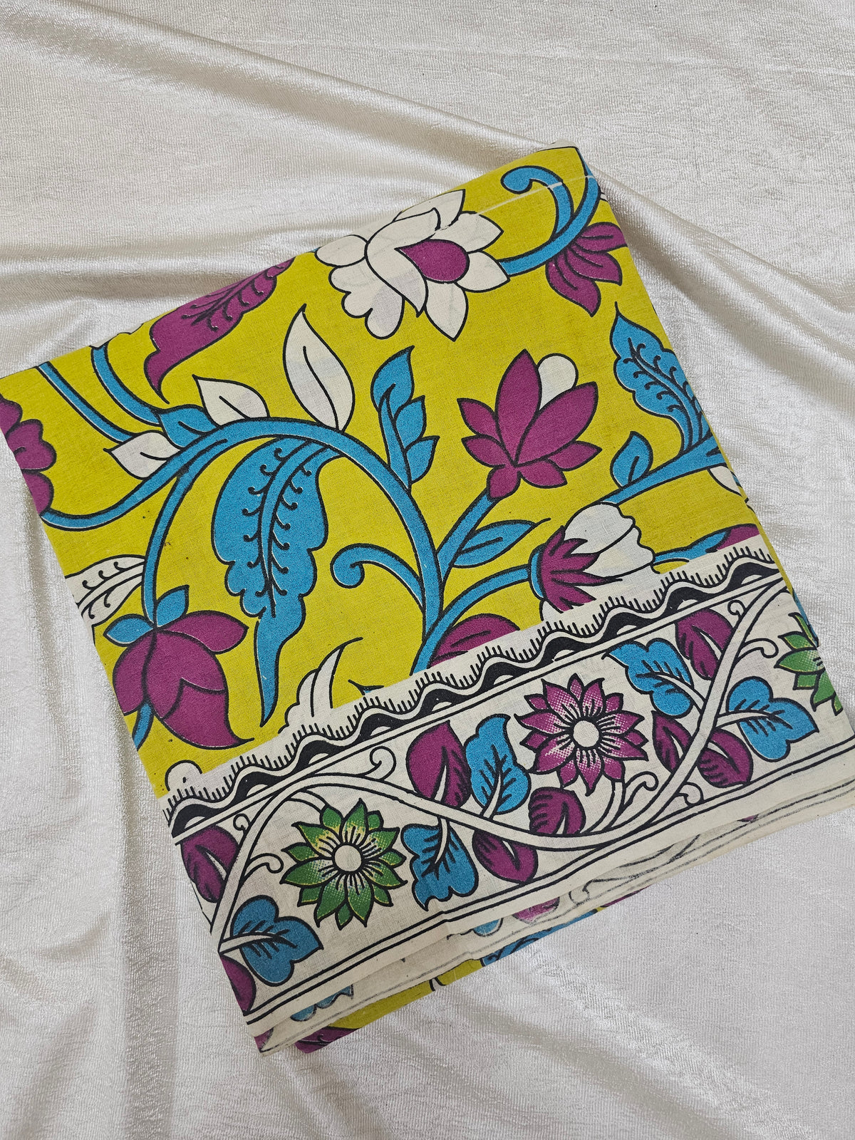 Cotton Kalamkari Saree - Lime Green