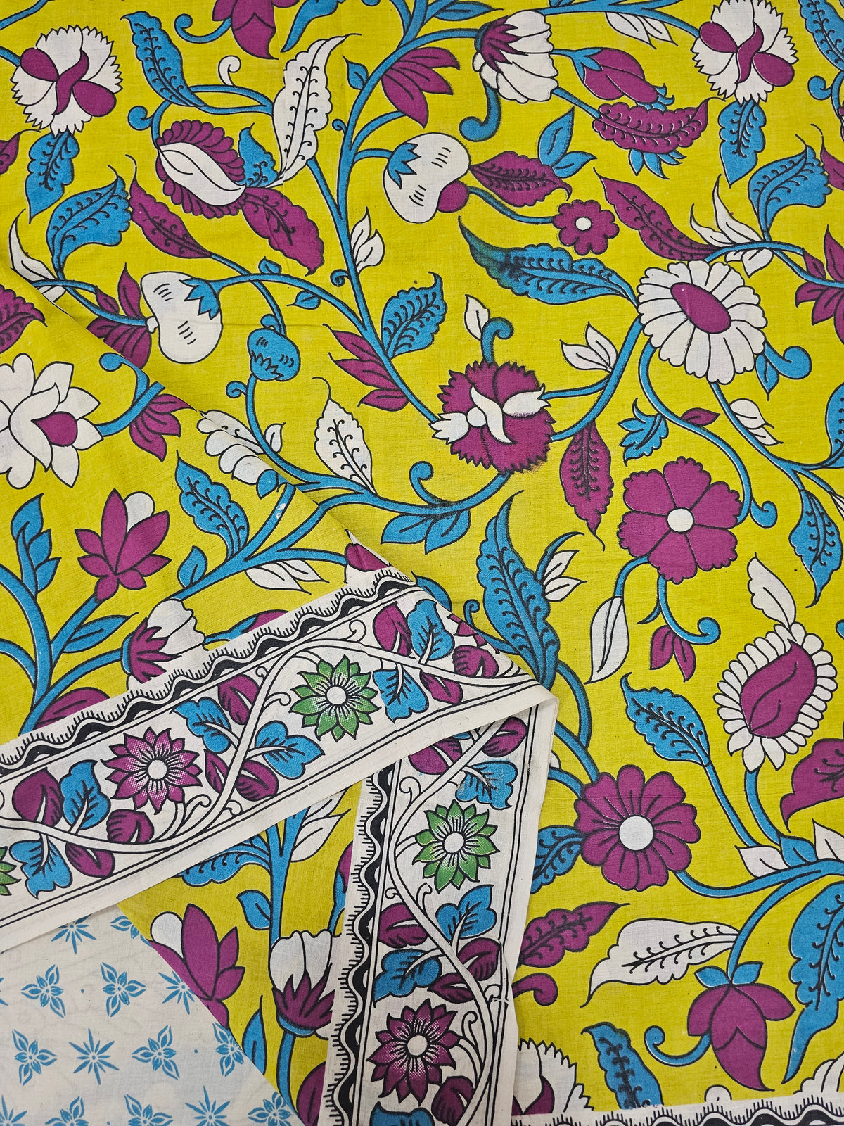 Cotton Kalamkari Saree - Lime Green