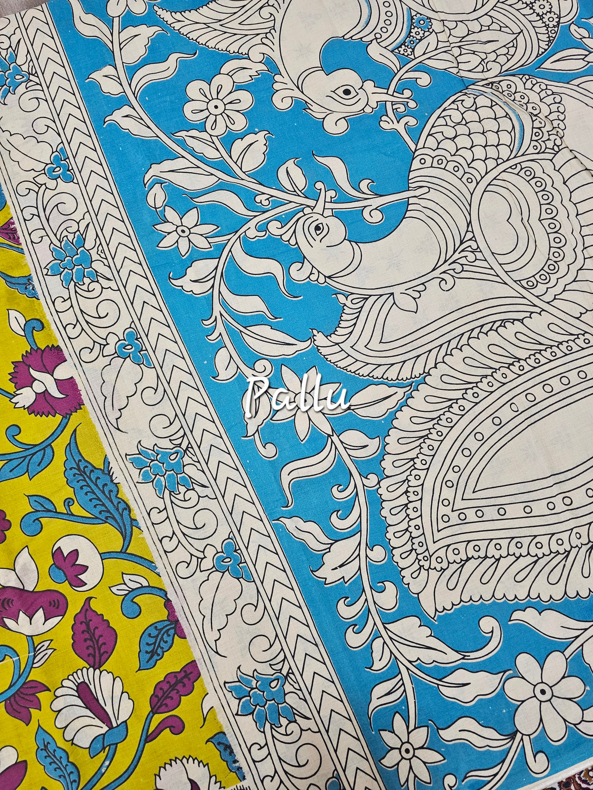 Cotton Kalamkari Saree - Lime Green