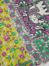 Cotton Kalamkari Saree - Lime Green