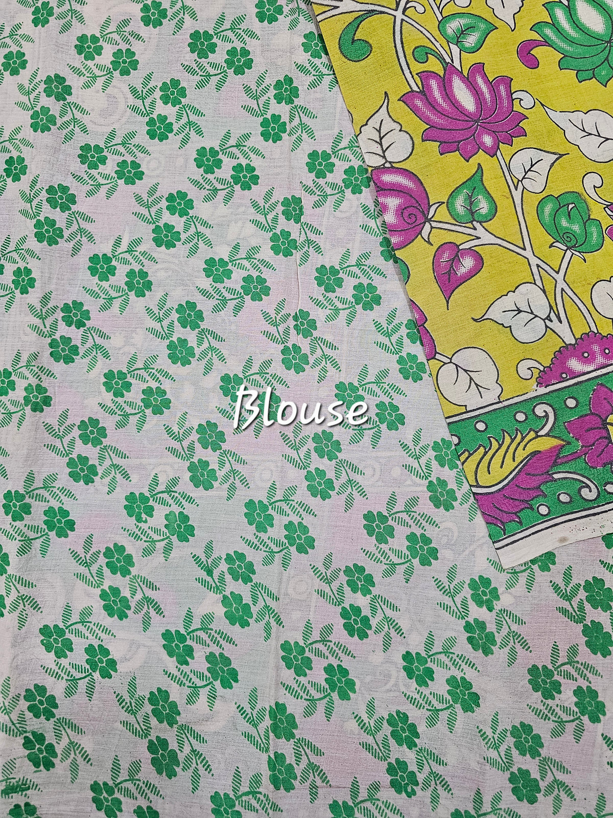 Cotton Kalamkari Saree - Lime Green