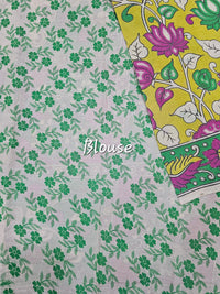 Cotton Kalamkari Saree - Lime Green