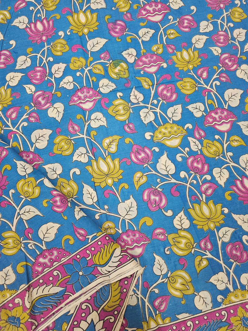 Cotton Kalamkari Saree - Blue