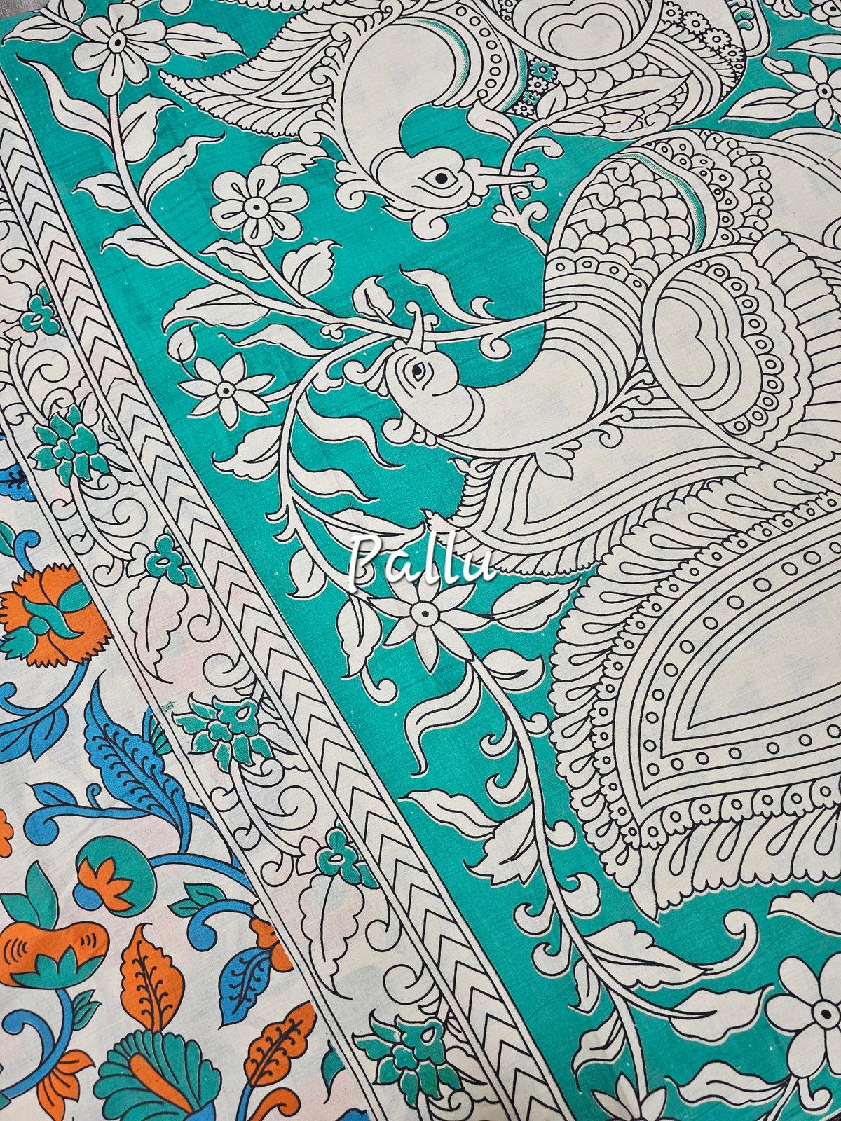 Cotton Kalamkari Saree - Blue