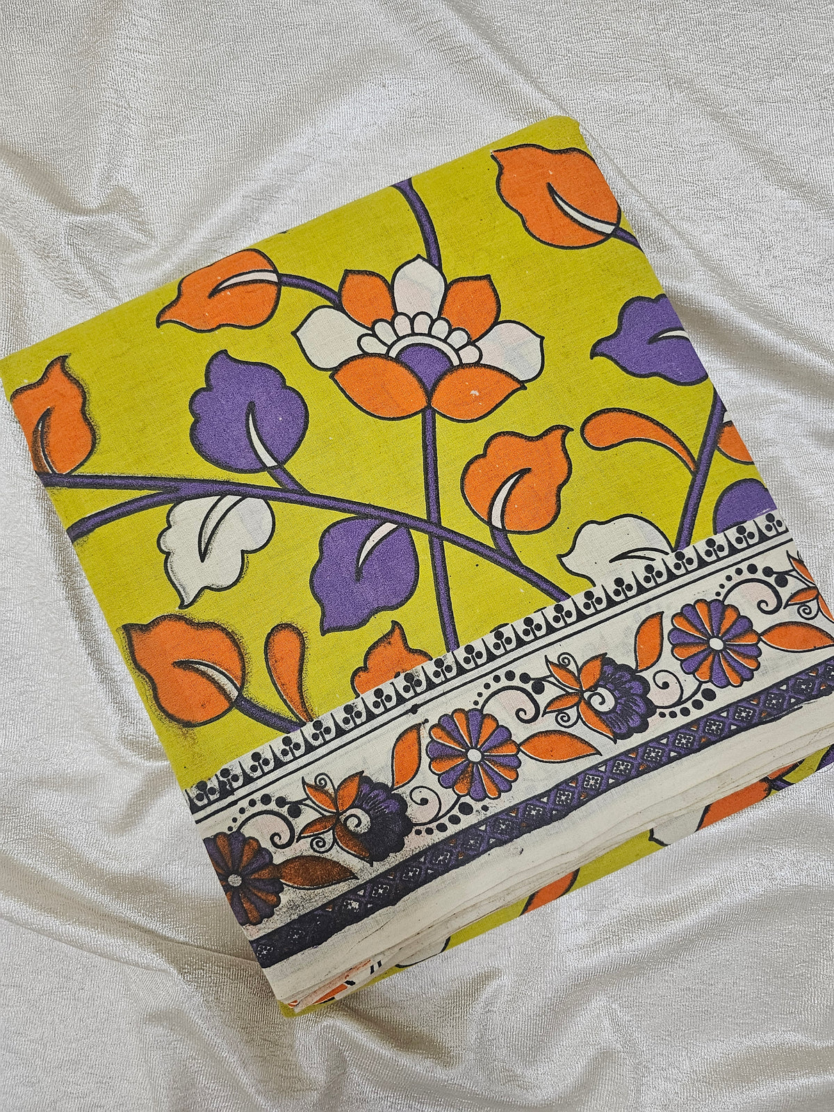 Cotton Kalamkari Saree - Lime Yellow