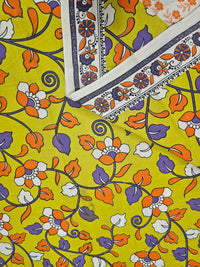 Cotton Kalamkari Saree - Lime Yellow