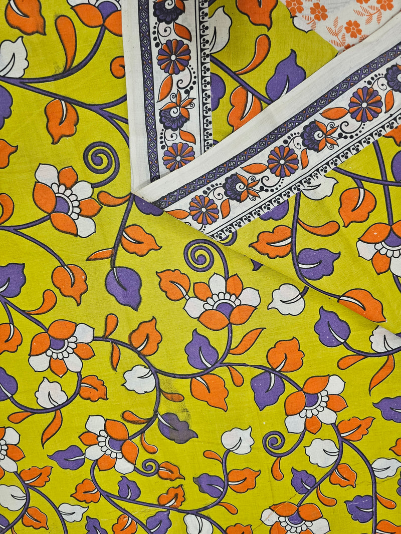 Cotton Kalamkari Saree - Lime Yellow