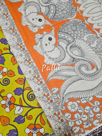 Cotton Kalamkari Saree - Lime Yellow