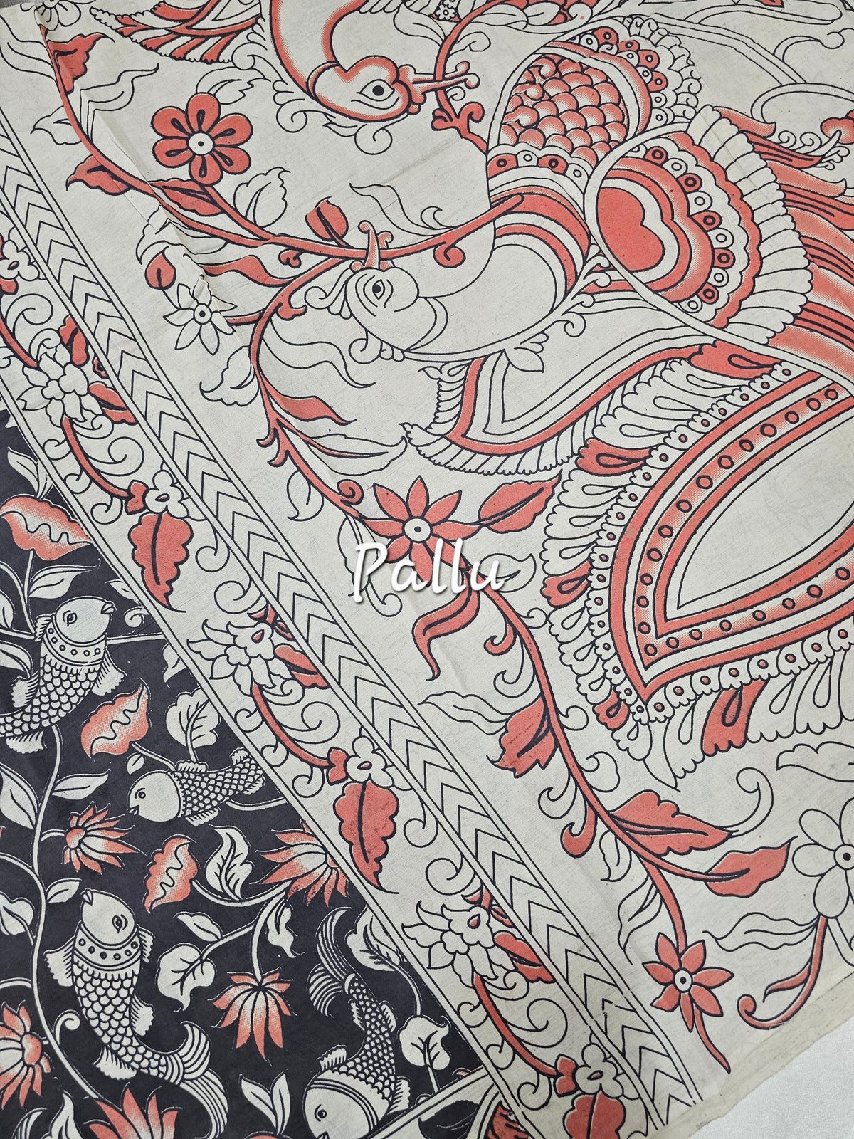 Cotton Kalamkari Saree - Black