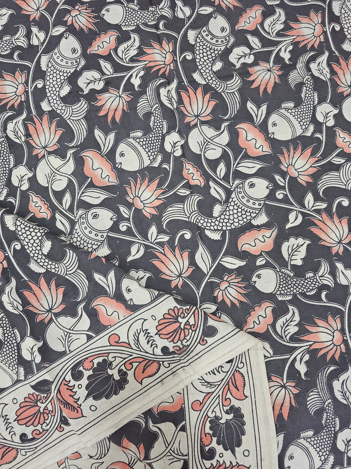 Cotton Kalamkari Saree - Black