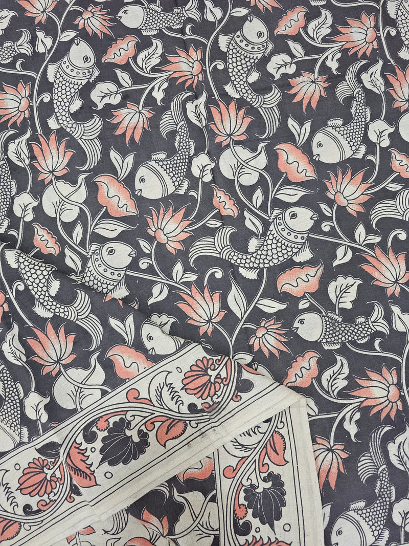 Cotton Kalamkari Saree - Black