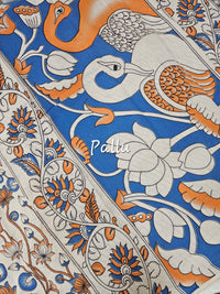 Cotton Kalamkari Saree - Blue with Orange