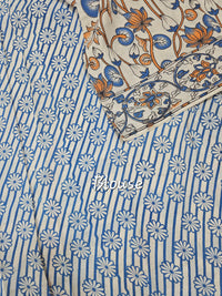 Cotton Kalamkari Saree - Blue with Orange