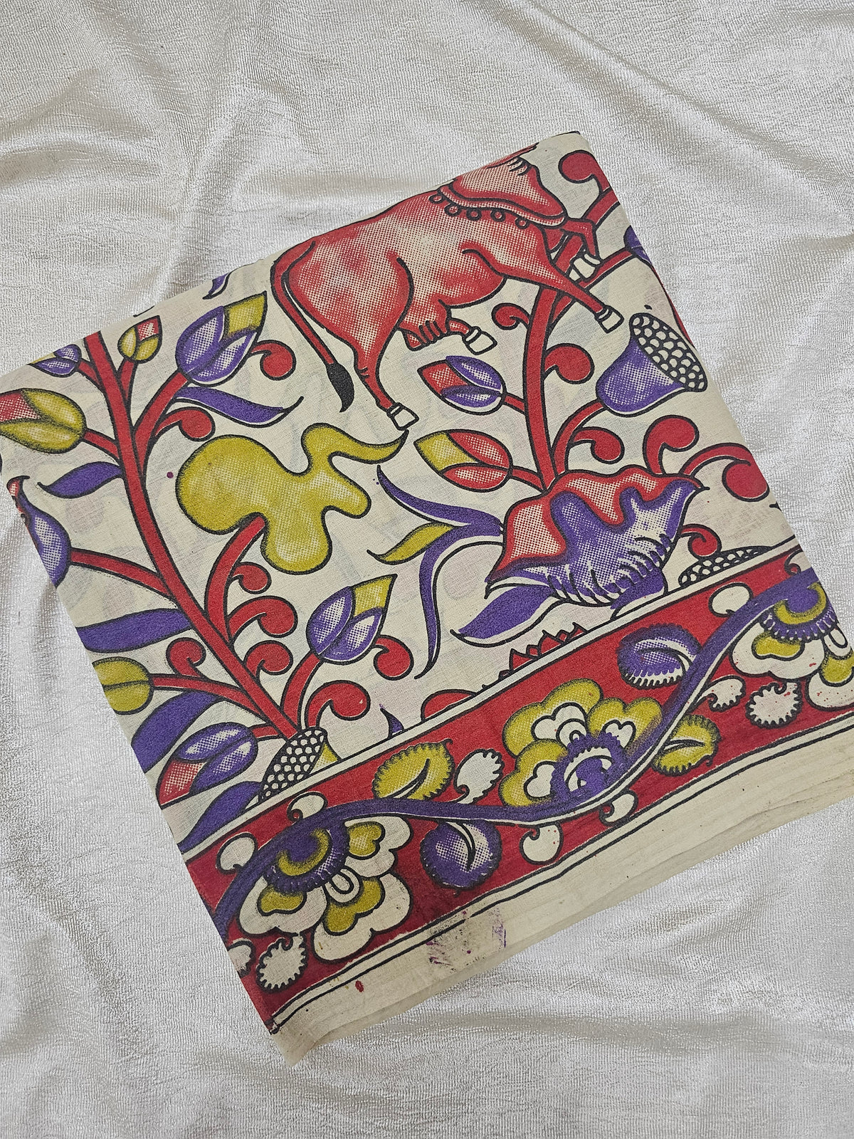 Cotton Kalamkari Saree - Red with Violet