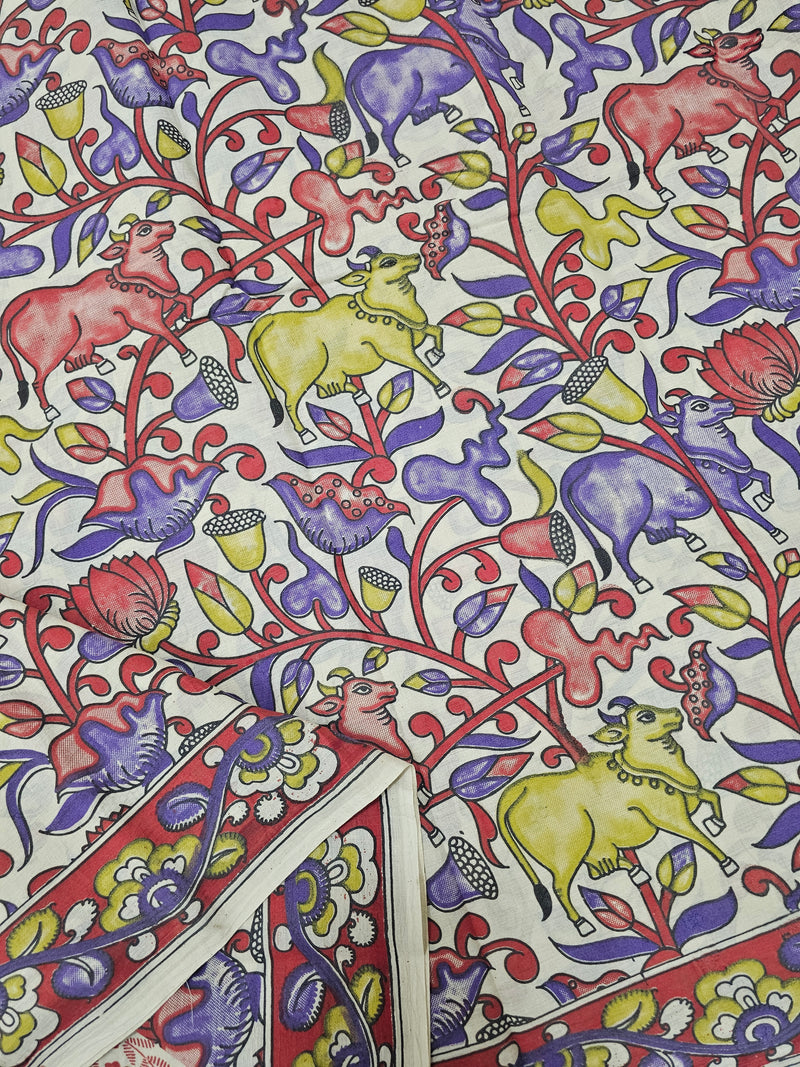 Cotton Kalamkari Saree - Red with Violet