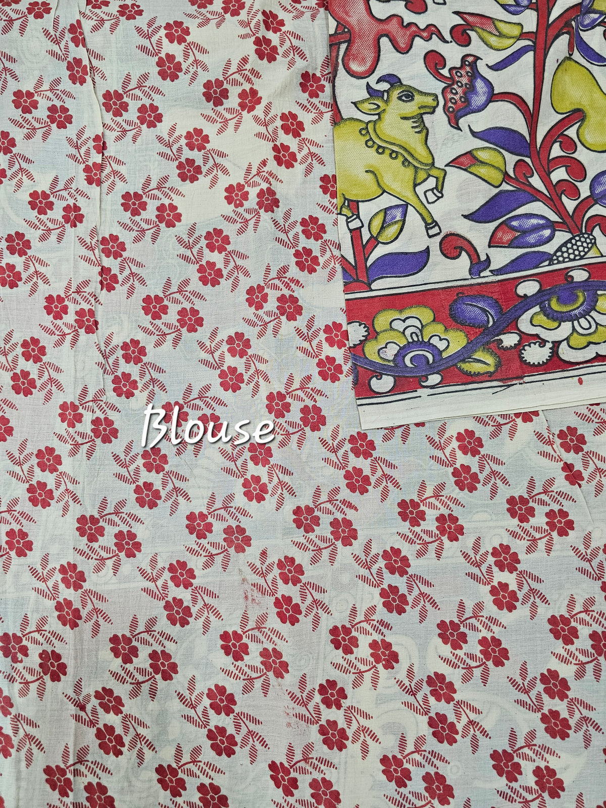 Cotton Kalamkari Saree - Red with Violet