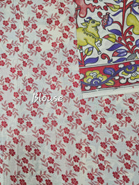 Cotton Kalamkari Saree - Red with Violet