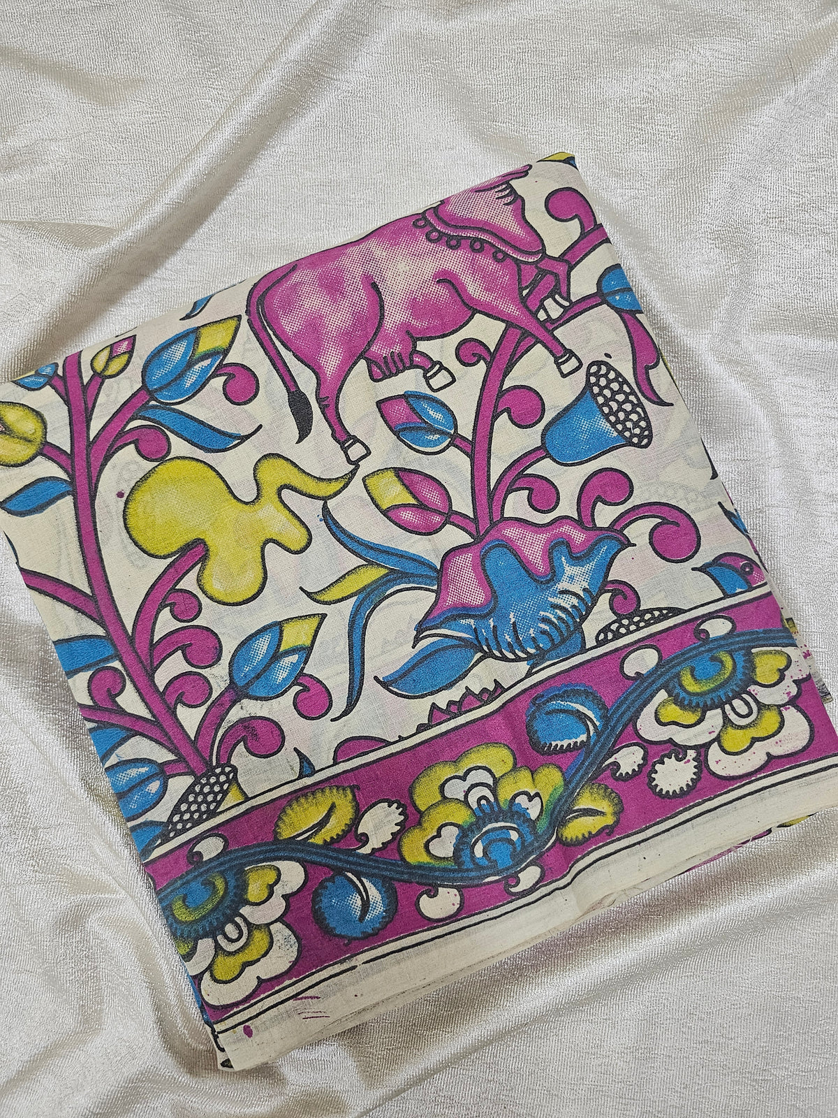 Cotton Kalamkari Saree - Pink and Blue