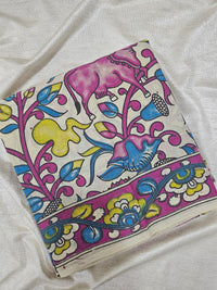 Cotton Kalamkari Saree - Pink and Blue