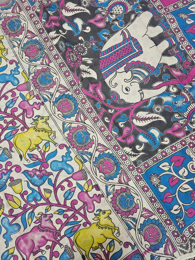 Cotton Kalamkari Saree - Pink and Blue