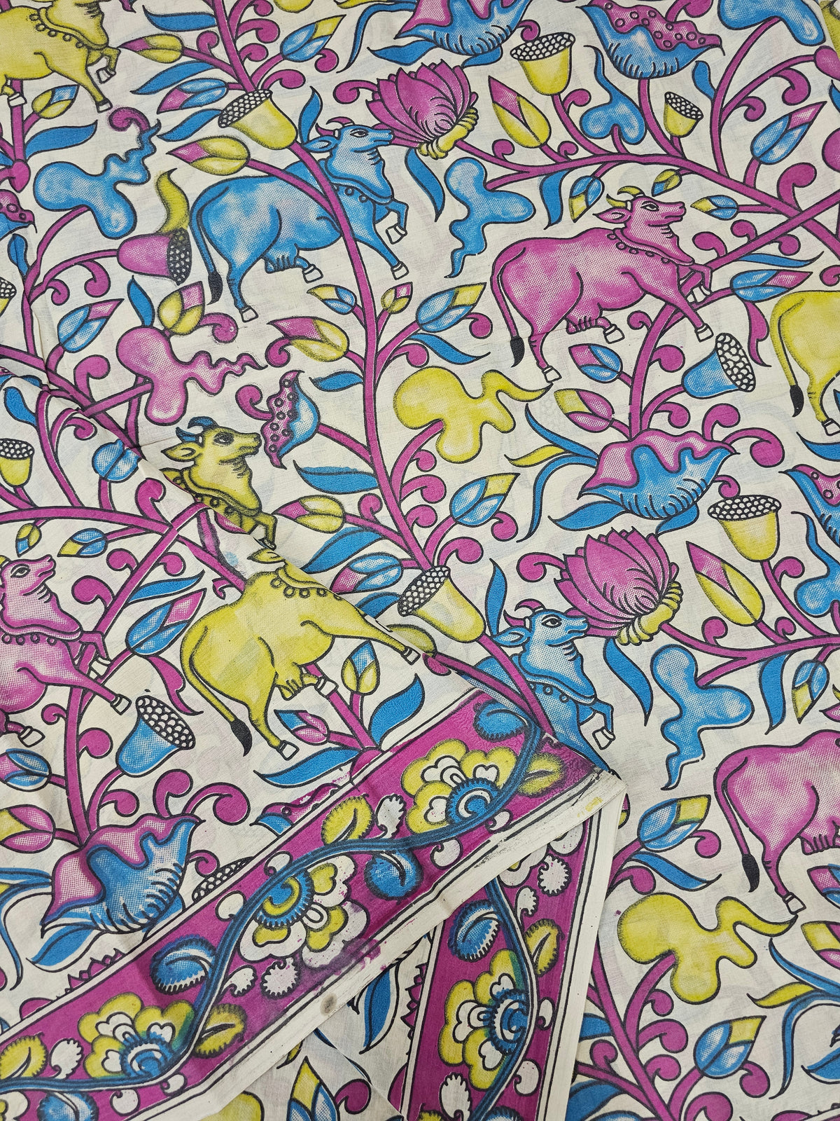 Cotton Kalamkari Saree - Pink and Blue
