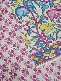Cotton Kalamkari Saree - Pink and Blue
