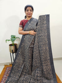Bhagalpuri with Batik Print - Grey with Peacock Blue